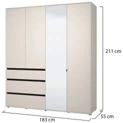Guardaroba Grande Bianco Crema Nero 4 Ripiani un Cassetto 182.5x210.5h cm, Appendiabiti - Rifreddo