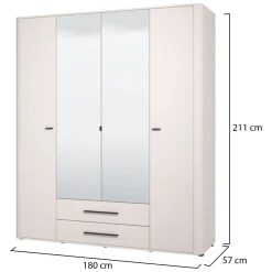 Guardaroba Grande Bianco Crema Nero 9 Ripiani 2 Cassetti 179.5x210.5h cm, Appendiabiti - Taburno