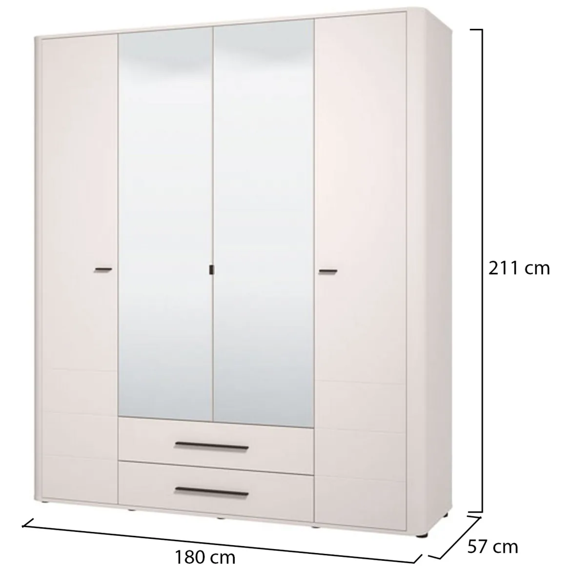Guardaroba Grande Bianco Crema Nero 9 Ripiani 2 Cassetti 179.5x210.5h cm, Appendiabiti - Taburno
