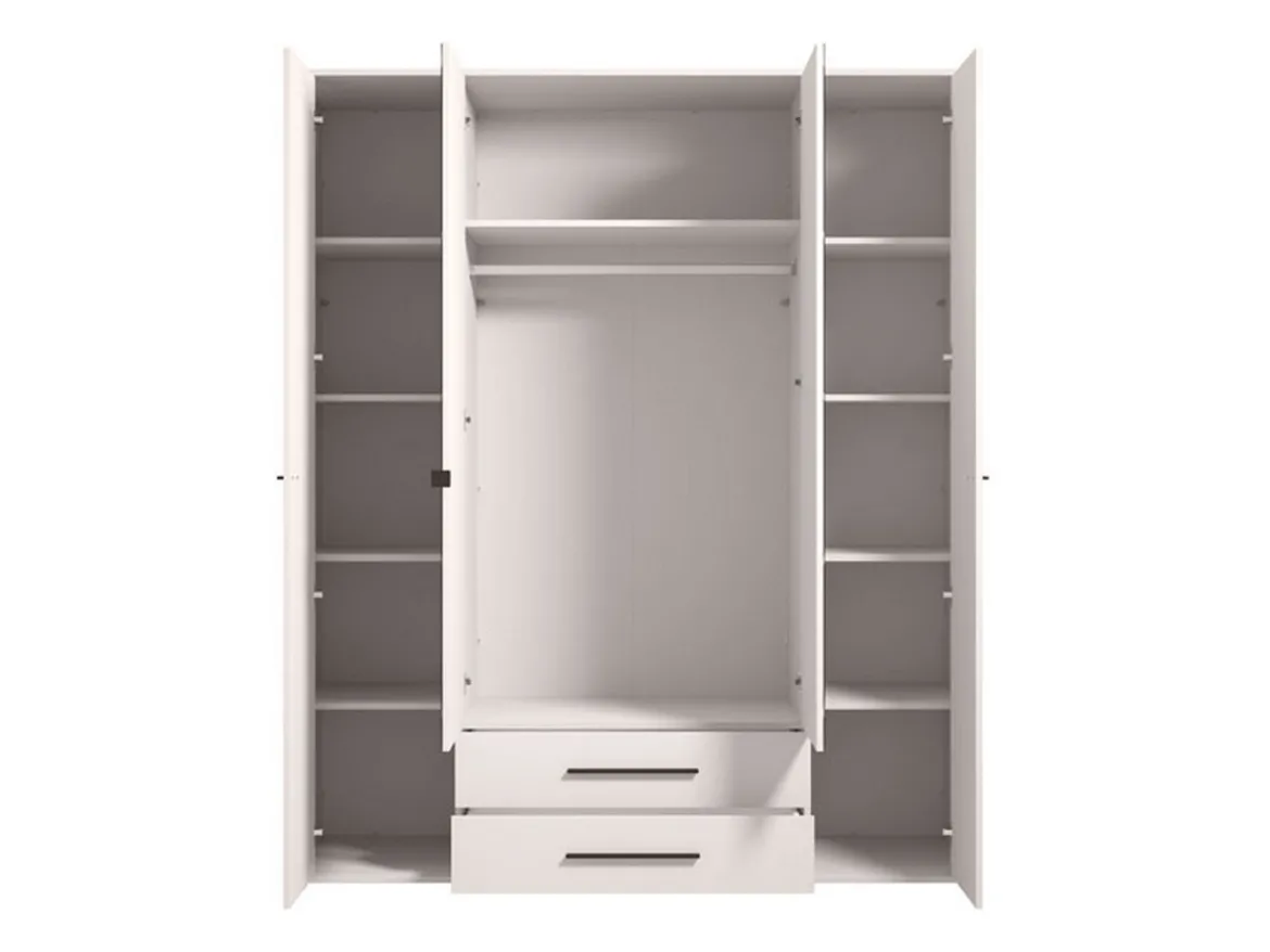 Guardaroba Grande Bianco Crema Nero 9 Ripiani 2 Cassetti 179.5x210.5h cm, Appendiabiti - Taburno