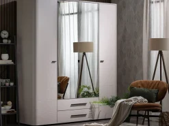 Guardaroba Grande Bianco Crema Nero 9 Ripiani 2 Cassetti 179.5x210.5h cm, Appendiabiti - Taburno