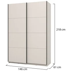 Guardaroba Grande Bianco Crema Nero Appendiabiti 2 Ripiani 145.5x217.5h cm, Apertura Scorrevole - Tredozio