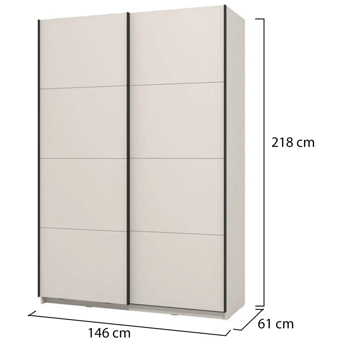 Guardaroba Grande Bianco Crema Nero Appendiabiti 2 Ripiani 145.5x217.5h cm, Apertura Scorrevole - Tredozio