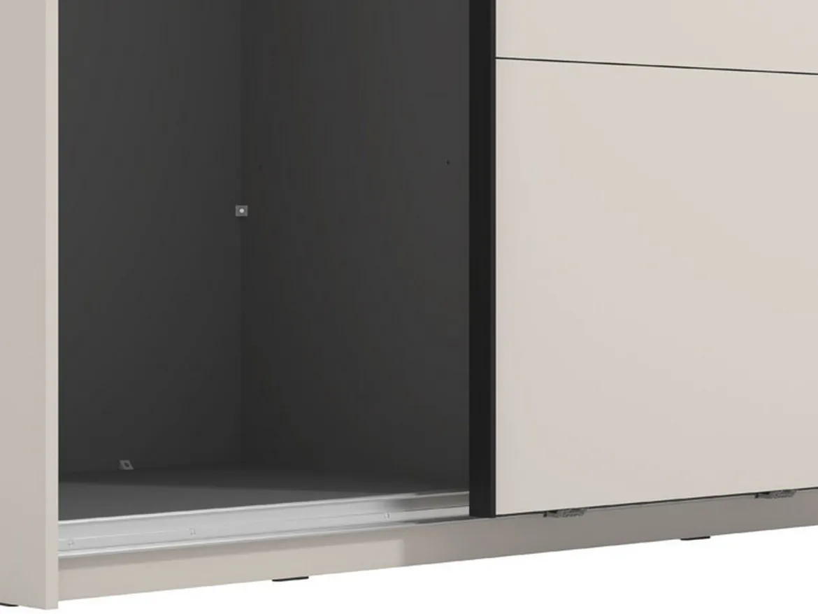 Guardaroba Grande Bianco Crema Nero Appendiabiti 2 Ripiani 145.5x217.5h cm, Apertura Scorrevole - Tredozio