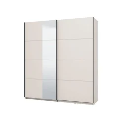 Guardaroba Grande Bianco Crema Nero Appendiabiti 2 Ripiani 195x217.5h cm, Apertura Scorrevole - Siri
