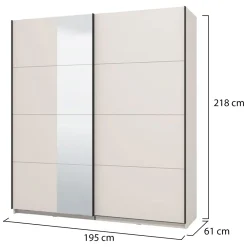 Guardaroba Grande Bianco Crema Nero Appendiabiti 2 Ripiani 195x217.5h cm, Apertura Scorrevole - Siri