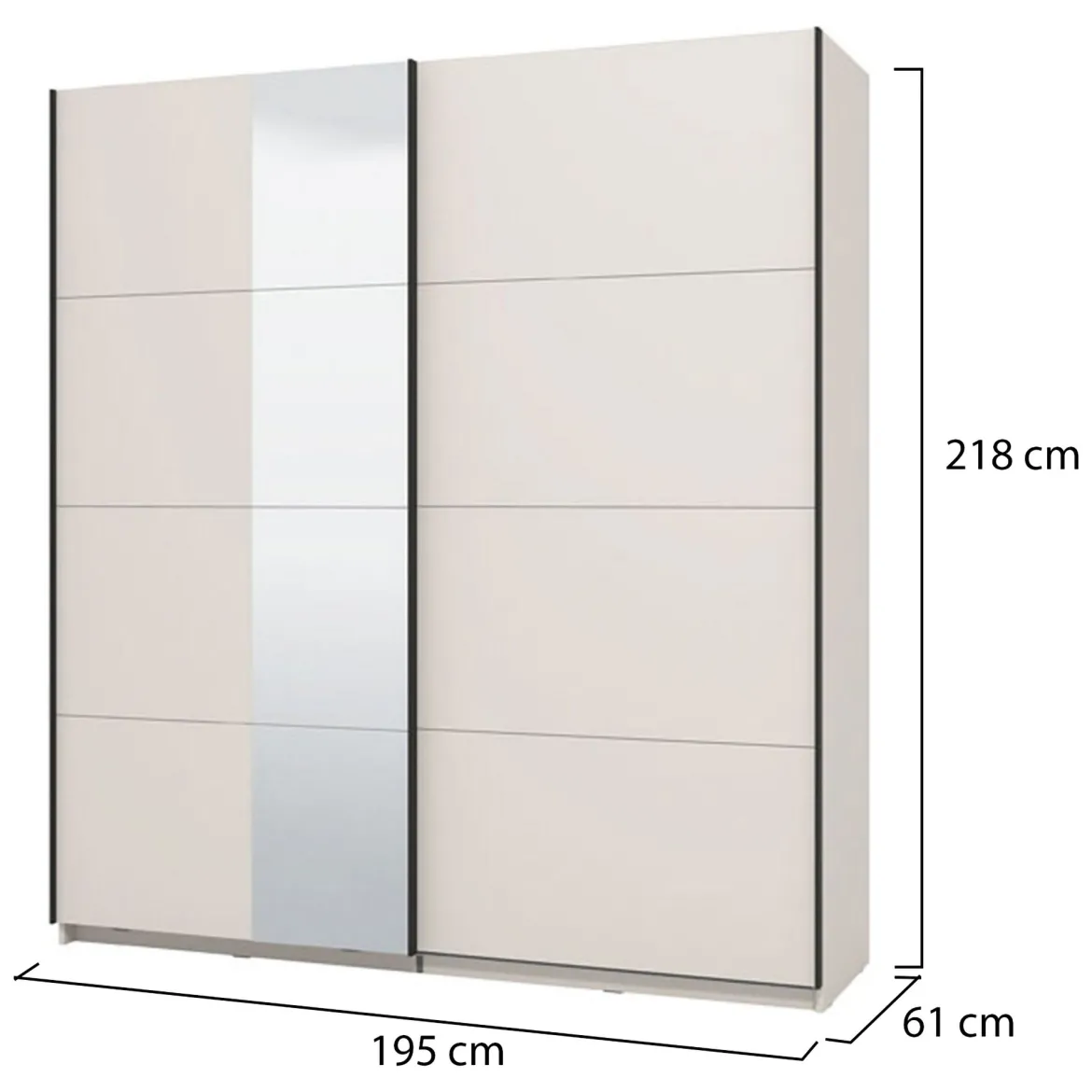 Guardaroba Grande Bianco Crema Nero Appendiabiti 2 Ripiani 195x217.5h cm, Apertura Scorrevole - Siri
