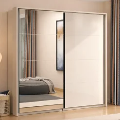 Guardaroba Grande Bianco Crema Nero Appendiabiti 2 Ripiani 220x217.5h cm, Apertura Scorrevole - Laghi