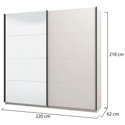 Guardaroba Grande Bianco Crema Nero Appendiabiti 2 Ripiani 220x217.5h cm, Apertura Scorrevole - Spartano