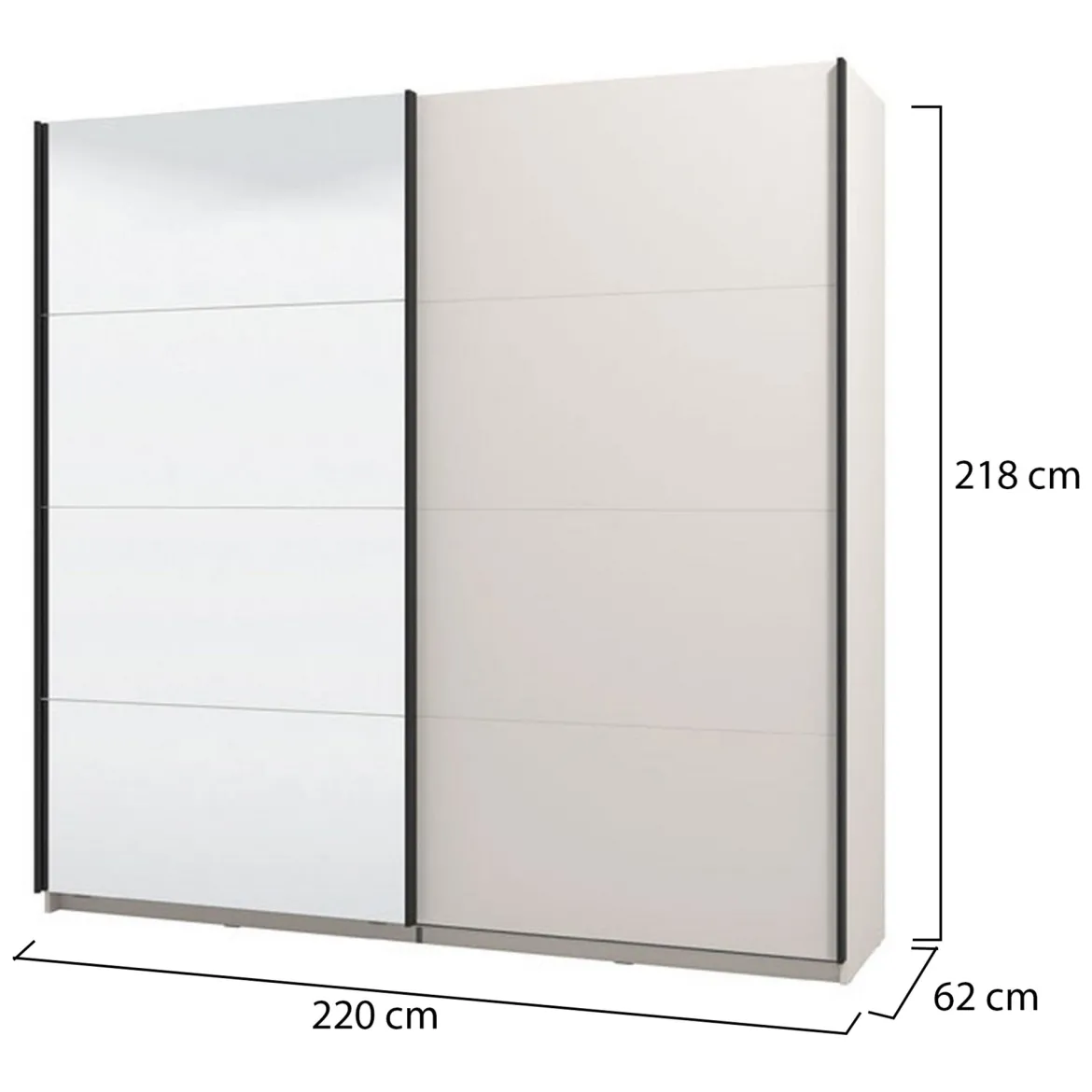 Guardaroba Grande Bianco Crema Nero Appendiabiti 2 Ripiani 220x217.5h cm, Apertura Scorrevole - Spartano