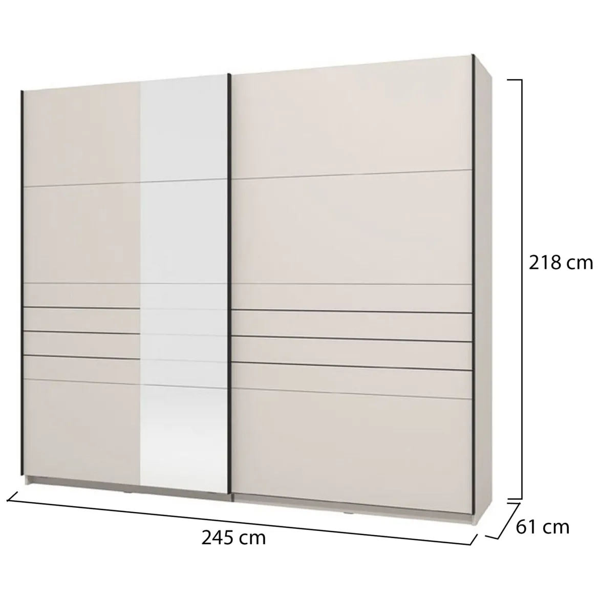 Guardaroba Grande Bianco Crema Nero Appendiabiti 2 Ripiani 245x217.5h cm, Apertura Scorrevole - Peio