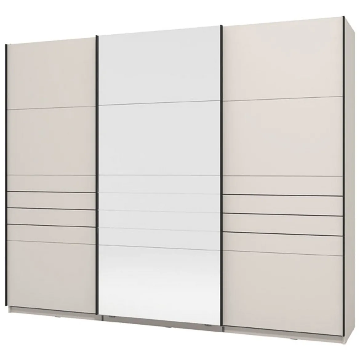 Guardaroba Grande Bianco Crema Nero Appendiabiti 3 Ripiani 267x217h cm, Apertura Scorrevole - Tures