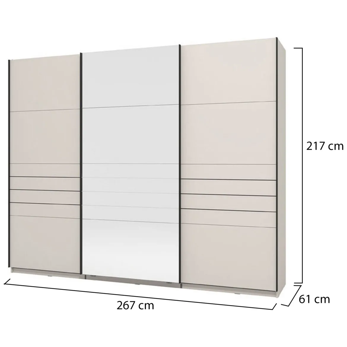 Guardaroba Grande Bianco Crema Nero Appendiabiti 3 Ripiani 267x217h cm, Apertura Scorrevole - Tures