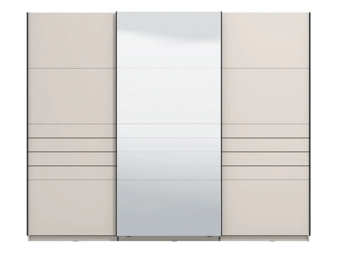Guardaroba Grande Bianco Crema Nero Appendiabiti 3 Ripiani 267x217h cm, Apertura Scorrevole - Tures