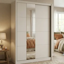Guardaroba Grande Bianco Crema Nero Appendiabiti 5 Ripiani 155x215.5h cm, 7 Vani - Carisolo