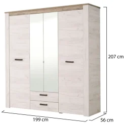 Guardaroba Grande Bianco Larice Marrone Noce 2 Cassetti 5 Ripiani 198.5x206.5h cm, Appendiabiti - Caiano