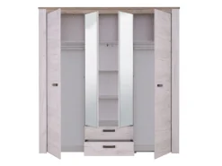 Guardaroba Grande Bianco Larice Marrone Noce 2 Cassetti 5 Ripiani 198.5x206.5h cm, Appendiabiti - Caiano