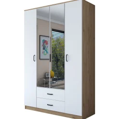 Guardaroba Grande Bianco Marrone Noce 10 Ripiani 2 Cassetti 243x181h cm, Appendiabiti - Madruzzo