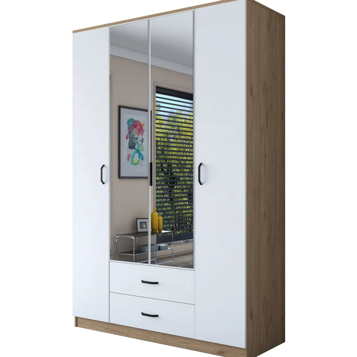 Guardaroba Grande Bianco Marrone 2 Cassetti 11 Ripiani 210x210h cm, Appendiabiti - Verdello