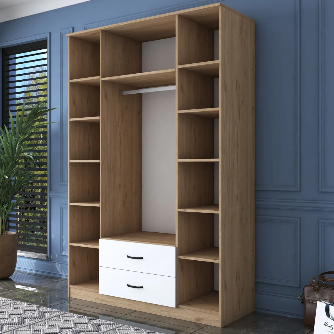 Guardaroba Grande Bianco Marrone 2 Cassetti 11 Ripiani 210x210h cm, Appendiabiti - Verdello