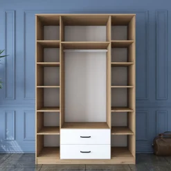 Guardaroba Grande Bianco Marrone 2 Cassetti 11 Ripiani 210x210h cm, Appendiabiti - Verdello
