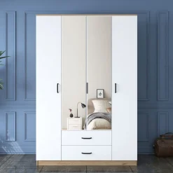 Guardaroba Grande Bianco Marrone 2 Cassetti 11 Ripiani 210x210h cm, Appendiabiti - Verdello