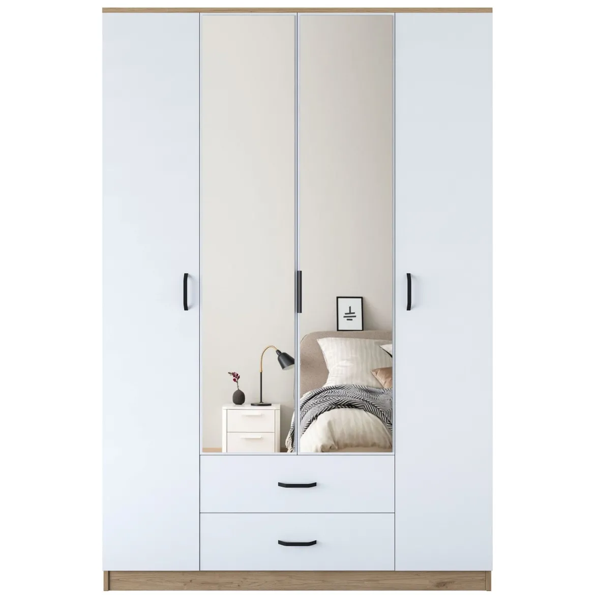 Guardaroba Grande Bianco Marrone 2 Cassetti 11 Ripiani 210x210h cm, Appendiabiti - Verdello