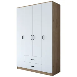 Guardaroba Grande Bianco Marrone Rovere 11 Ripiani Appendiabiti 45x205h cm, 4 Cassetti - Tequesta
