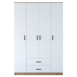 Guardaroba Grande Bianco Marrone Rovere 11 Ripiani 2 Cassetti 140x210h cm, Appendiabiti - Lavello