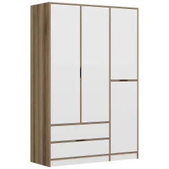 Guardaroba Grande Bianco Marrone Rovere 2 Cassetti Appendiabiti 140x208h cm, 3 Ripiani - Serle