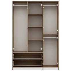 Guardaroba Grande Bianco Marrone Rovere 2 Cassetti Appendiabiti 140x208h cm, 3 Ripiani - Serle