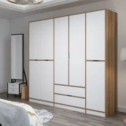 Guardaroba Grande Bianco Marrone Rovere 2 Cassetti Appendiabiti 232x208h cm, 8 Ripiani - Sarcedo