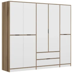Guardaroba Grande Bianco Marrone Rovere 2 Cassetti Appendiabiti 232x208h cm, 8 Ripiani - Sarcedo