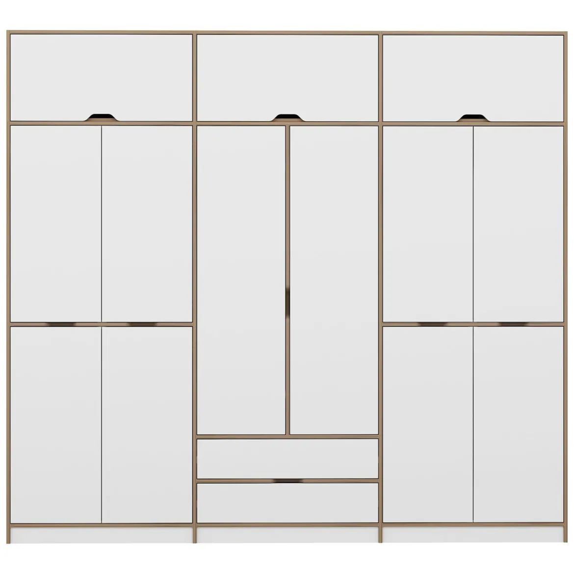 Guardaroba Grande Bianco Marrone Rovere 2 Cassetti Appendiabiti 277x253h cm, 4 Ripiani - Fissiraga