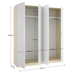 Guardaroba Grande Bianco Marrone Rovere 3 Ripiani 2 Cassetti 45x205h cm, Apertura Scorrevole - Claymont
