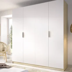Guardaroba Grande Bianco Marrone Rovere 3 Ripiani 2 Cassetti 45x205h cm, Apertura Scorrevole - Claymont