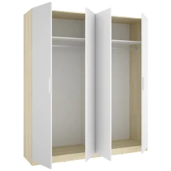 Guardaroba Grande Bianco Marrone Rovere 3 Ripiani 2 Cassetti 45x205h cm, Apertura Scorrevole - Claymont