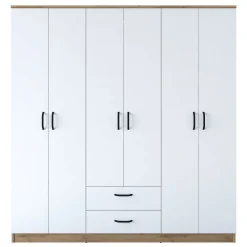 Guardaroba Grande Bianco Marrone Rovere 5 Ripiani 2 Cassetti 180x191h cm, Appendiabiti - Ton