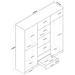 Guardaroba Grande Bianco Marrone Rovere 5 Ripiani Appendiabiti 45x205h cm, 2 Cassetti - Rector