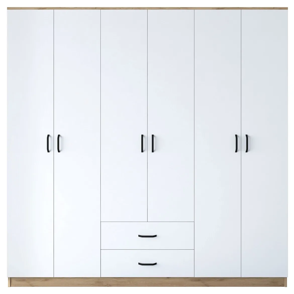 Guardaroba Grande Bianco Marrone Rovere 5 Ripiani 2 Cassetti 210x210h cm, Appendiabiti - Vandoies