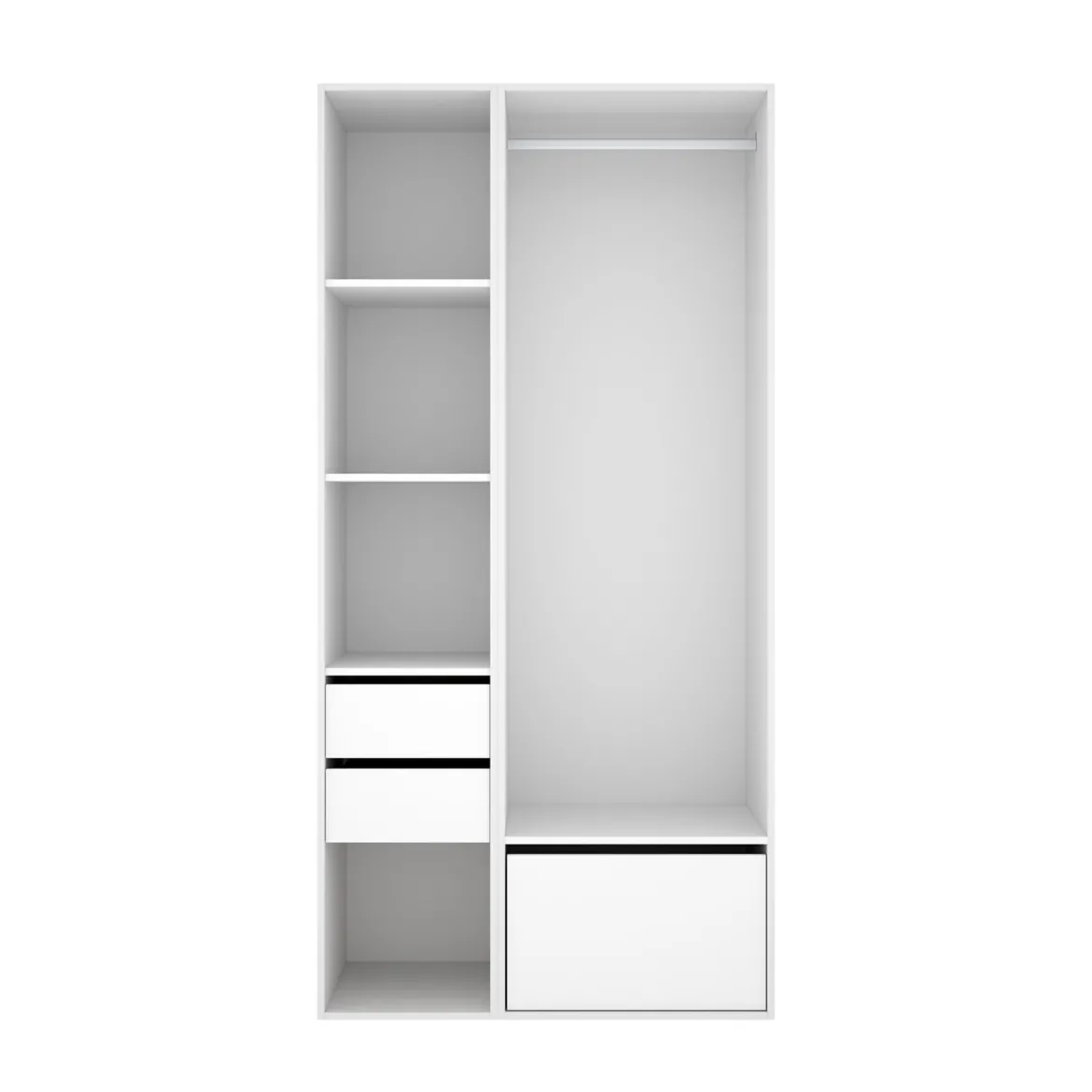 Guardaroba Grande Bianco Marrone Rovere 7 Ripiani Appendiabiti 45x205h cm, 4 Cassetti - Bellwood