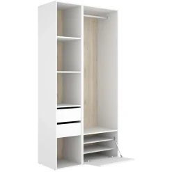 Guardaroba Grande Bianco Marrone Rovere 7 Ripiani Appendiabiti 45x205h cm, 4 Cassetti - Bellwood