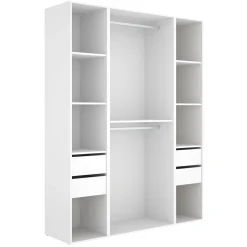 Guardaroba Grande Bianco Marrone Rovere 7 Ripiani Appendiabiti 45x205h cm, 4 Cassetti - Gardiner