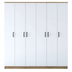 Guardaroba Grande Bianco Marrone Rovere Appendiabiti 14 Ripiani 180x191h cm, Apertura Battente - Postua