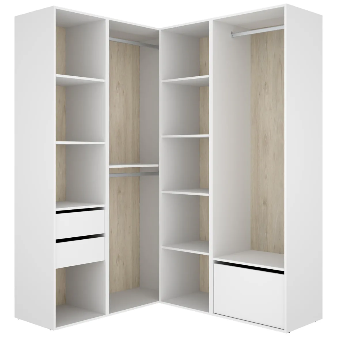 Guardaroba Grande Bianco Marrone Rovere Modulabile 12 Ripiani 186x205h cm, Appendiabiti - Atwood