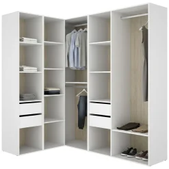 Guardaroba Grande Bianco Marrone Rovere Modulabile 12 Ripiani 186x205h cm, Appendiabiti - Boughton