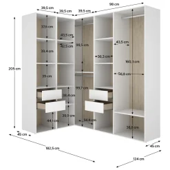 Guardaroba Grande Bianco Marrone Rovere Modulabile 13 Ripiani 186x205h cm, Appendiabiti - Yancy