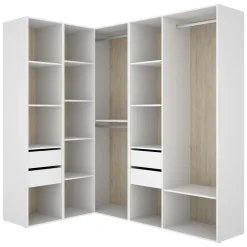 Guardaroba Grande Bianco Marrone Rovere Modulabile 13 Ripiani 186x205h cm, Appendiabiti - Yancy