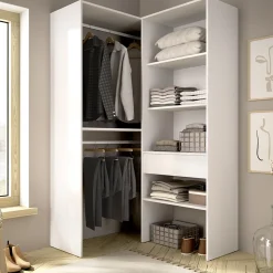 Guardaroba Grande Bianco Marrone Rovere Modulabile 5 Ripiani 88x185h cm, Appendiabiti - Bandon