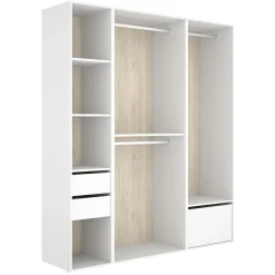 Guardaroba Grande Bianco Marrone Rovere Modulabile 7 Ripiani 45x205h cm, Appendiabiti - Keener